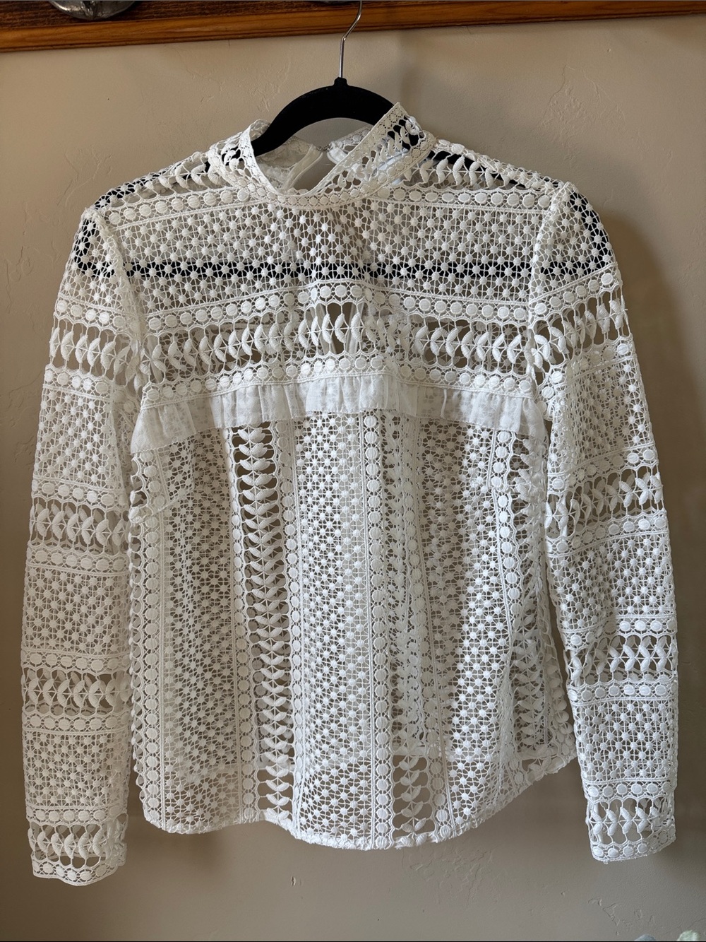 Self-Portrait White Crochet Lace High-Neck Blouse
